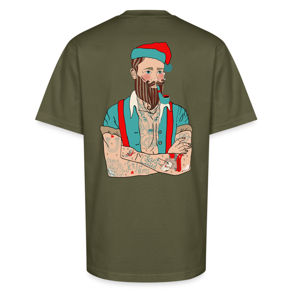 Tatted Santa Tee - Holiday Ink, Rebel Style - classic olive