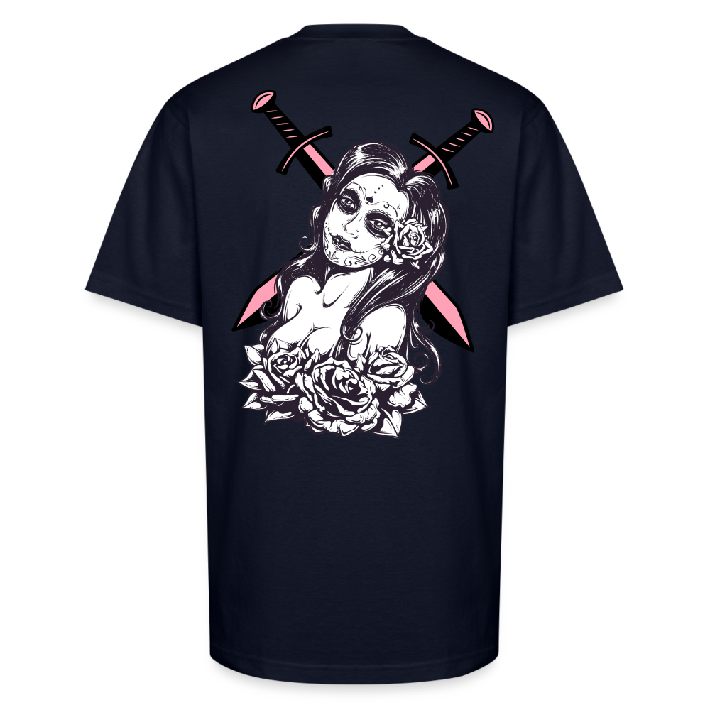 Deadly Rose Seduction Tee – Beauty Armed with Firepower - navy