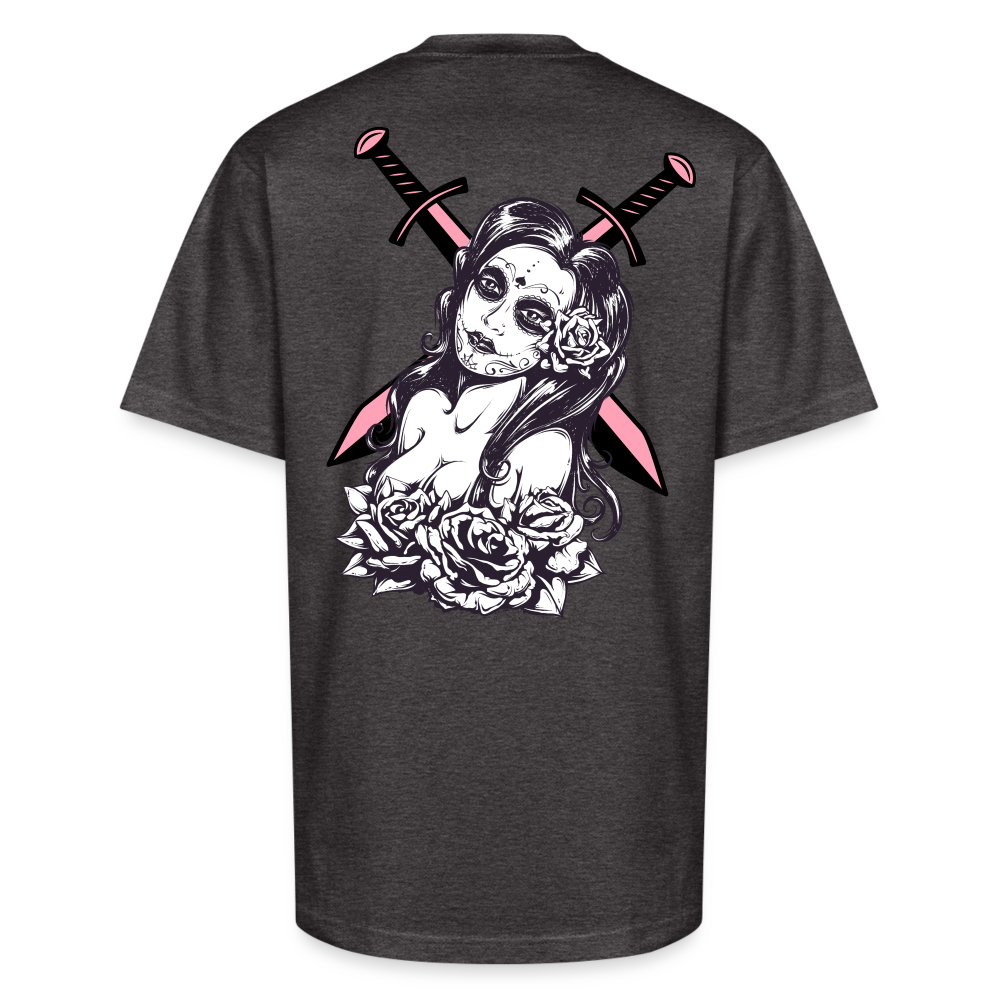 Deadly Rose Seduction Tee – Beauty Armed with Firepower - charcoal grey