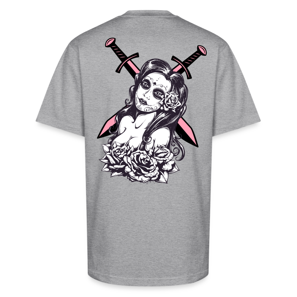 Deadly Rose Seduction Tee – Beauty Armed with Firepower - heather gray