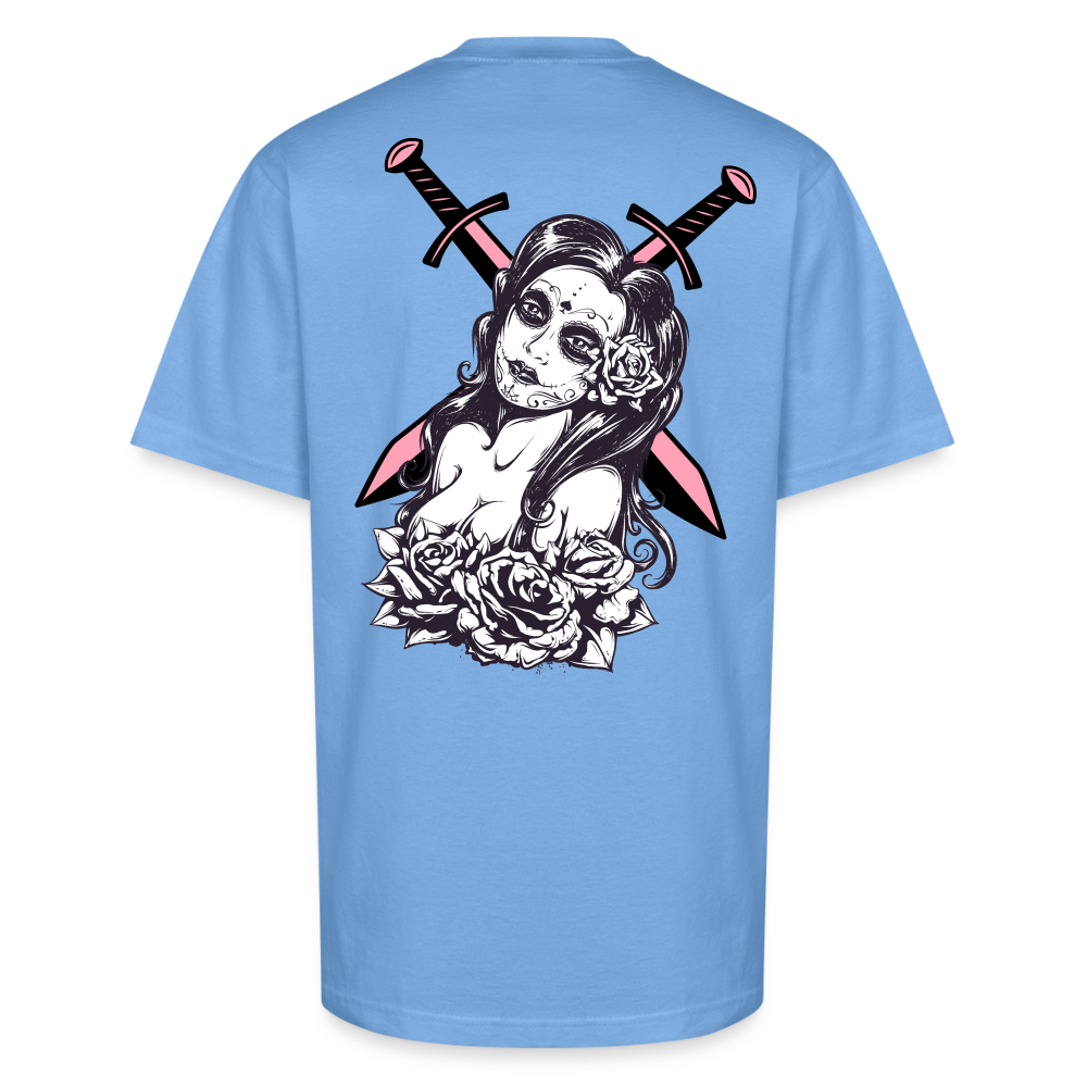 Deadly Rose Seduction Tee – Beauty Armed with Firepower - sky blue