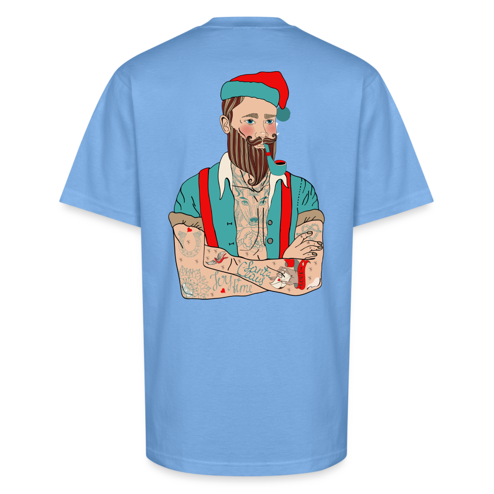 Tatted Santa Tee - Holiday Ink, Rebel Style - sky blue