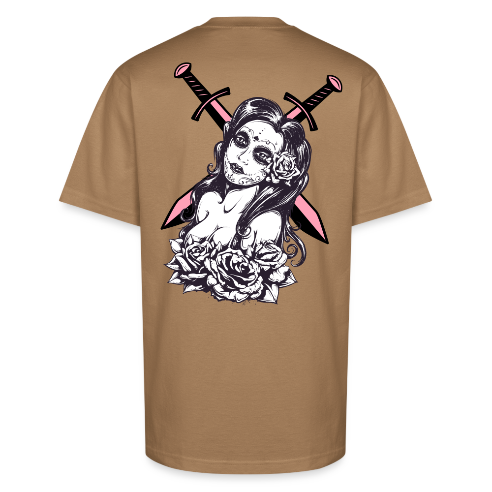 Deadly Rose Seduction Tee – Beauty Armed with Firepower - khaki