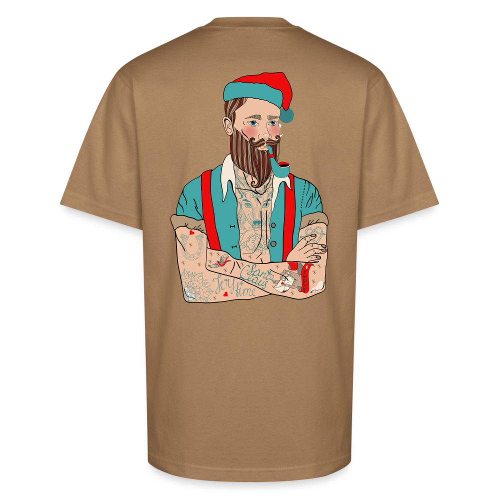 Tatted Santa Tee - Holiday Ink, Rebel Style - khaki